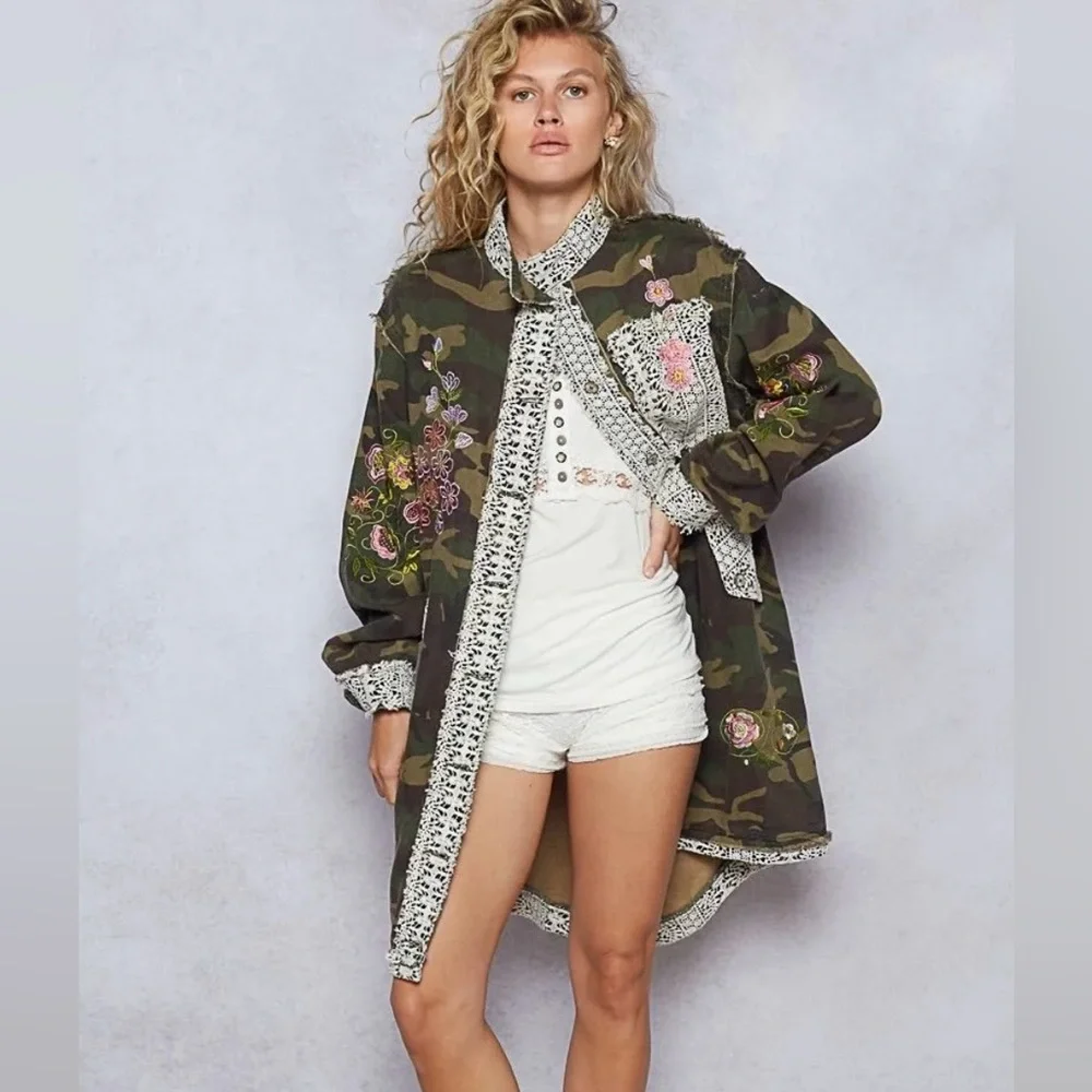 POL New Release Camo & Embroidered Midi length Jacket - Picture 2 of 8